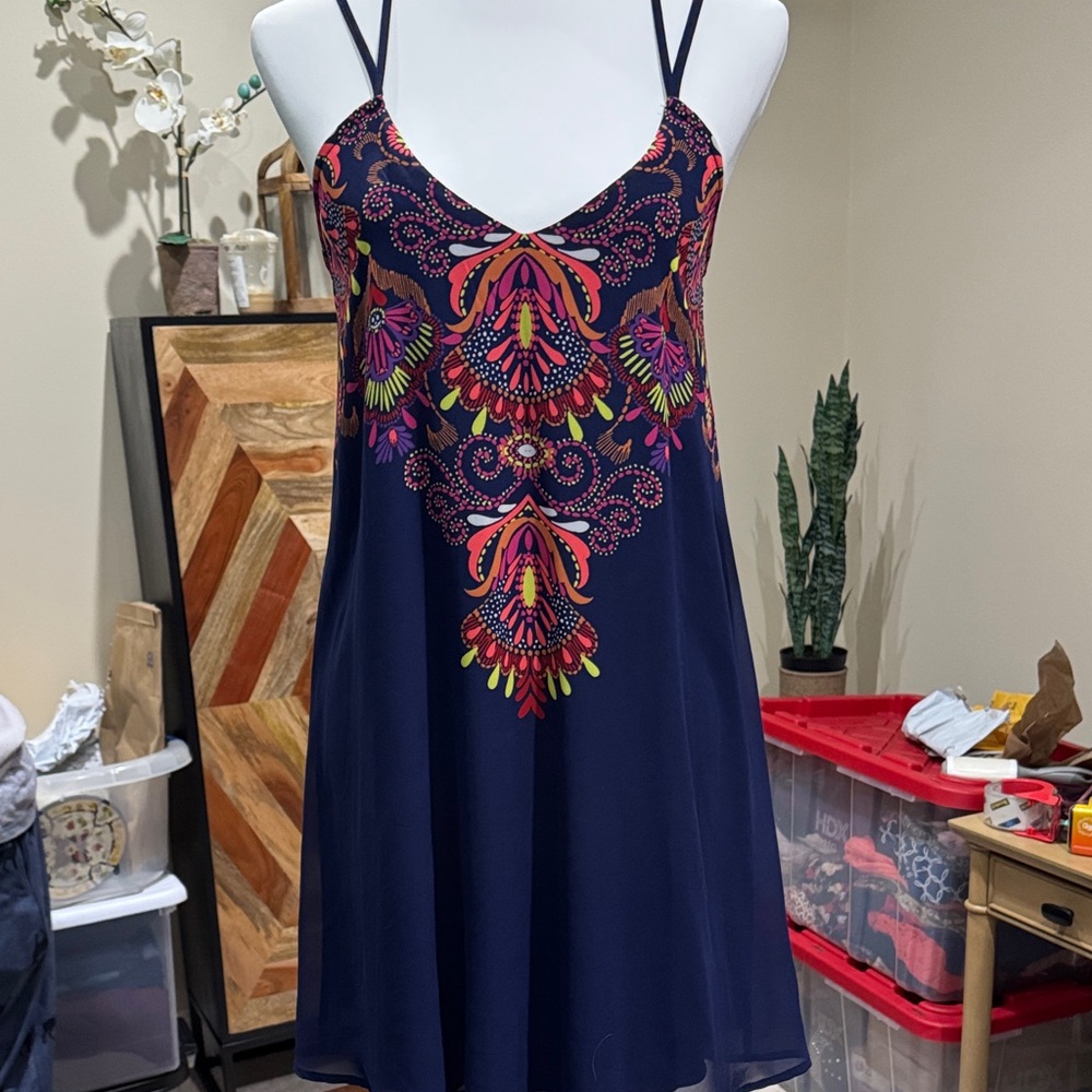 Chic Navy Camisole with Vibrant Sun Dress